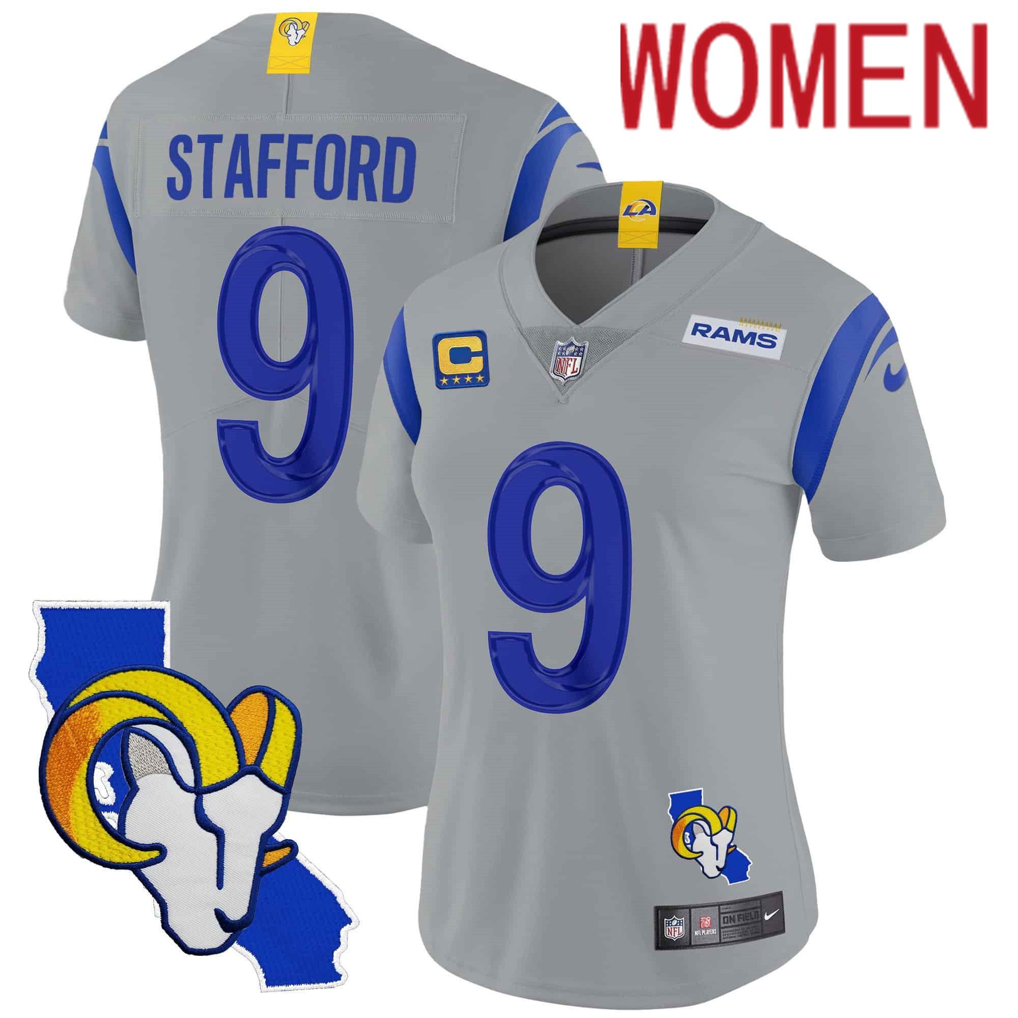 Women Los Angeles Rams #9 Stafford Grey 2024 Nike California Patch Vapor Limited NFL Jersey
